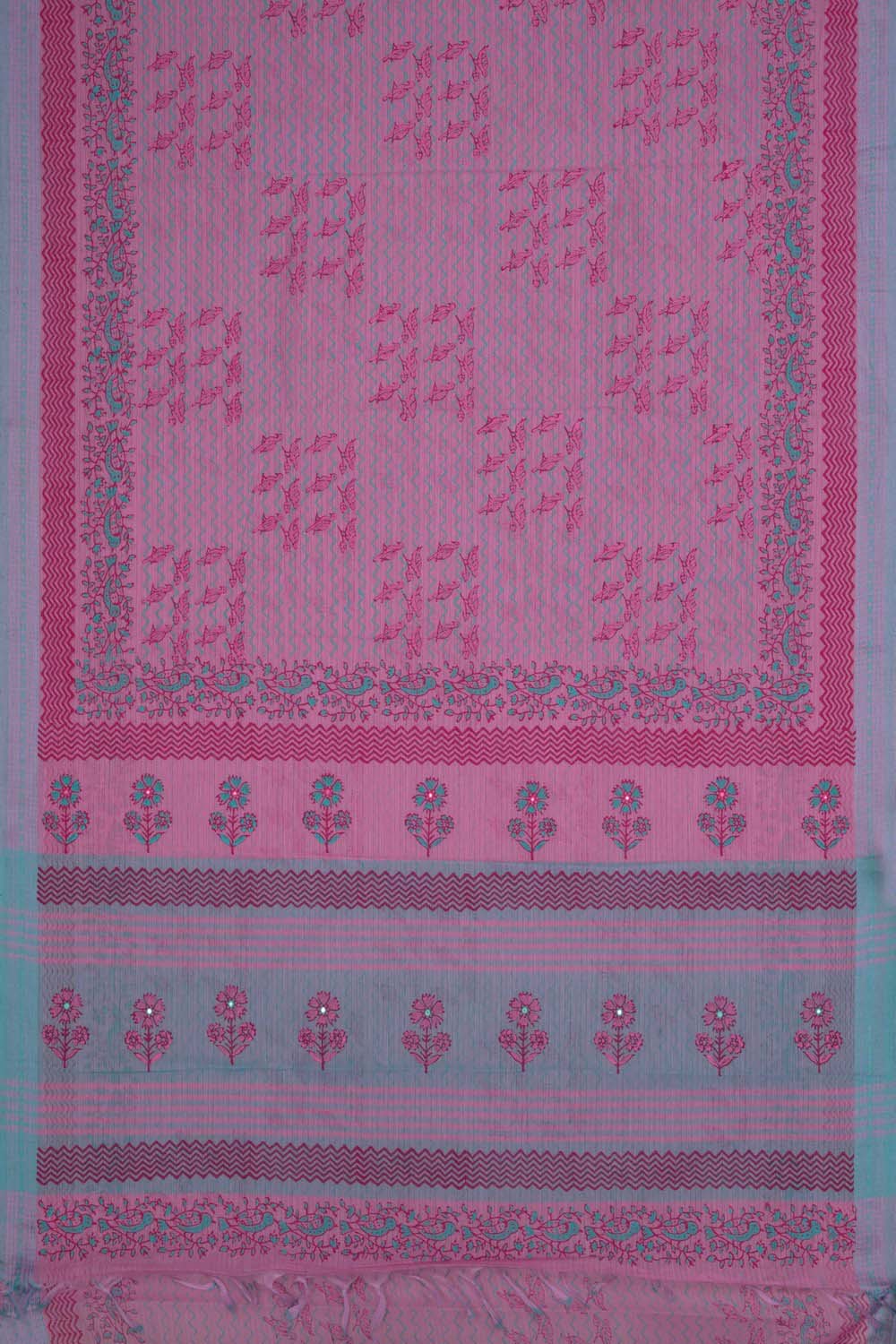 Pink block printed south cotton saree