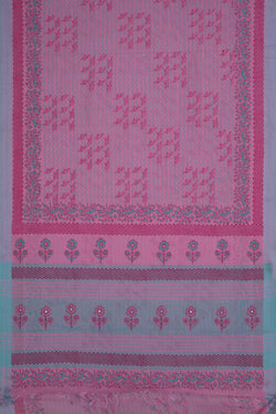 Image of Pink block printed south cotton saree
