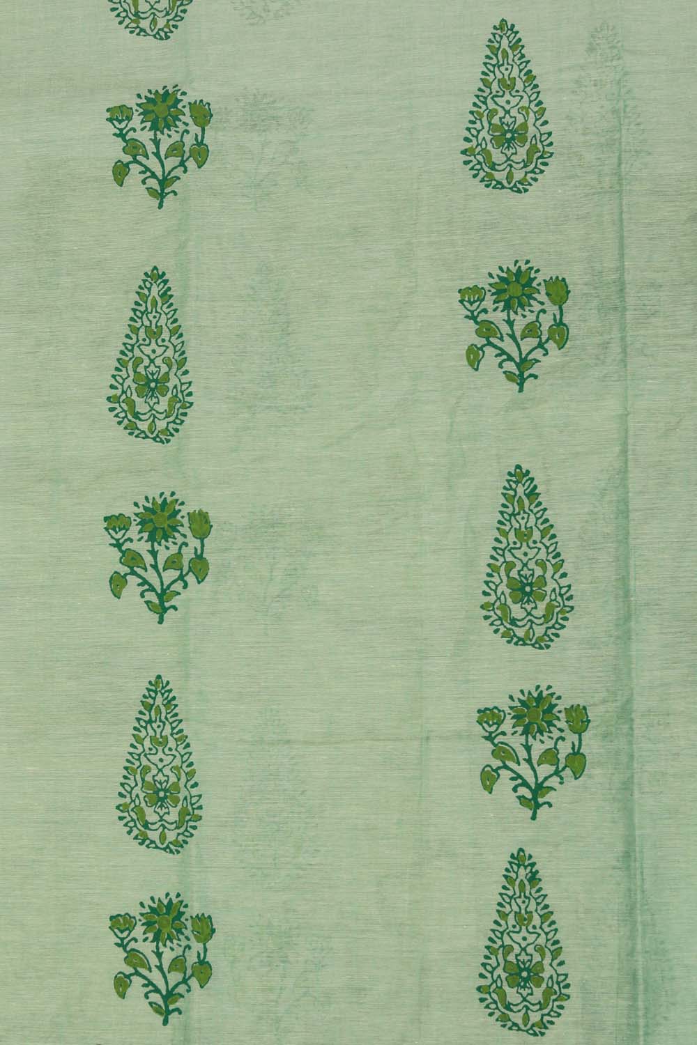 Image of Pista Green Hand Block Printed Cotton Saree