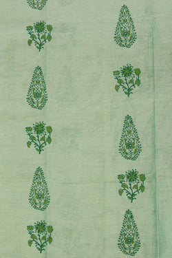 Image of Pista Green hand block printed cotton saree.