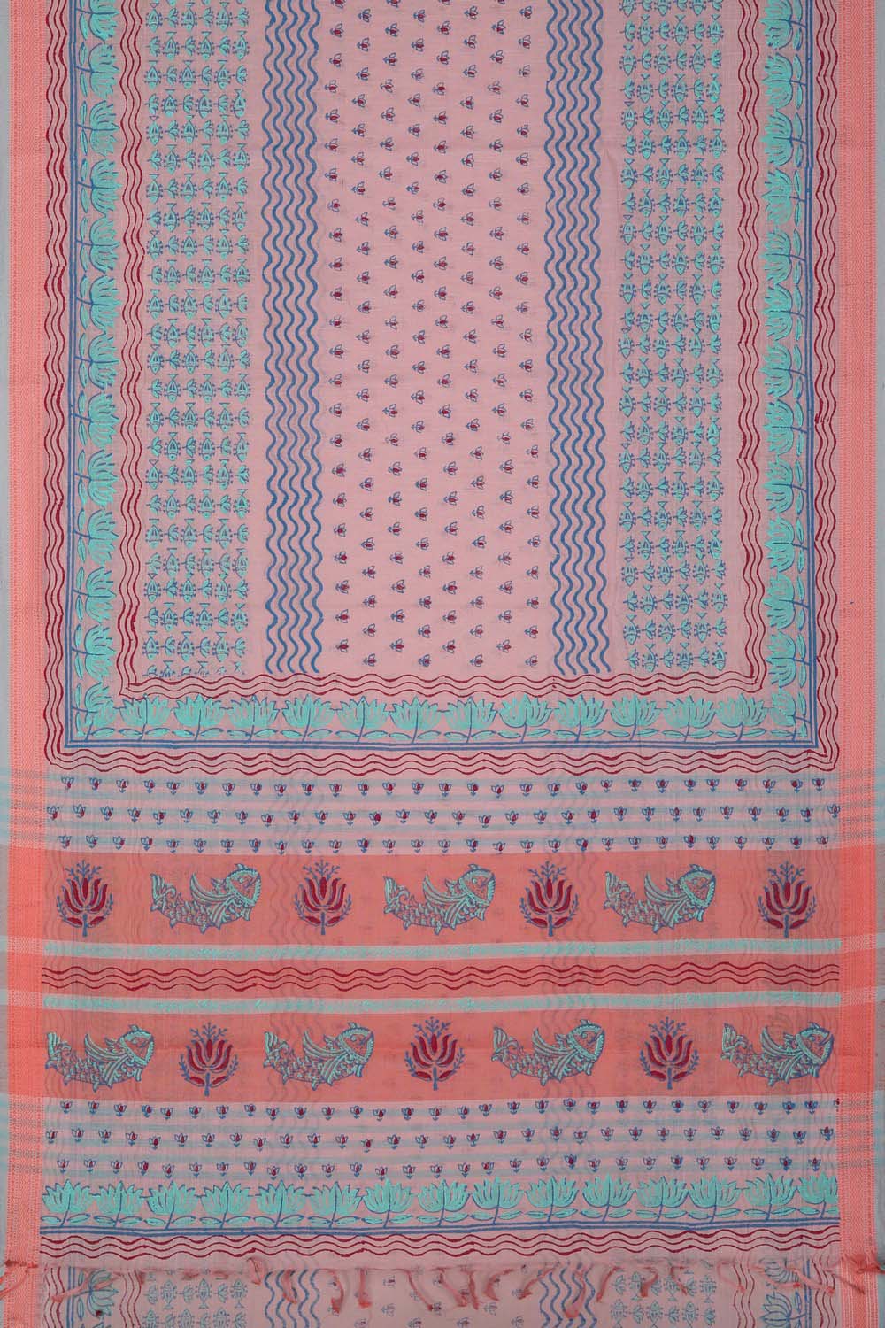 Image of Pastel Pink Block Printed South Cotton Saree