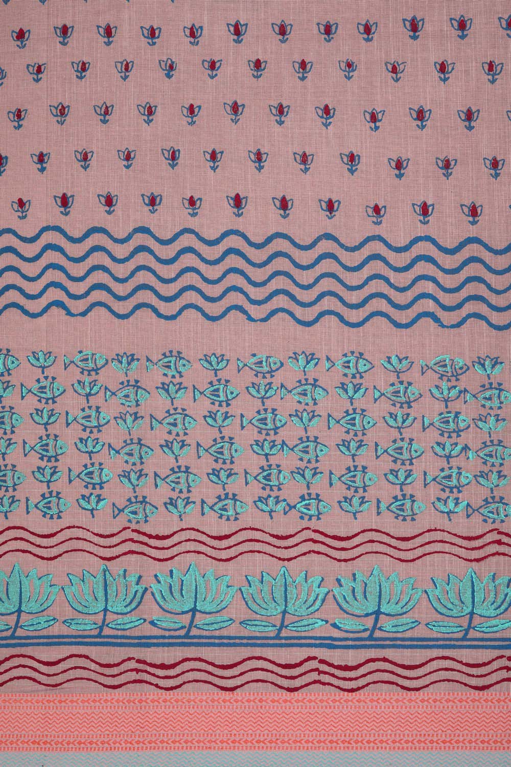 Pastel Pink block printed south cotton saree