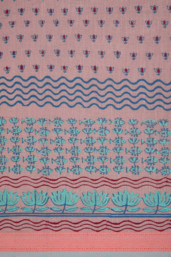 Image of Pastel Pink block printed south cotton saree