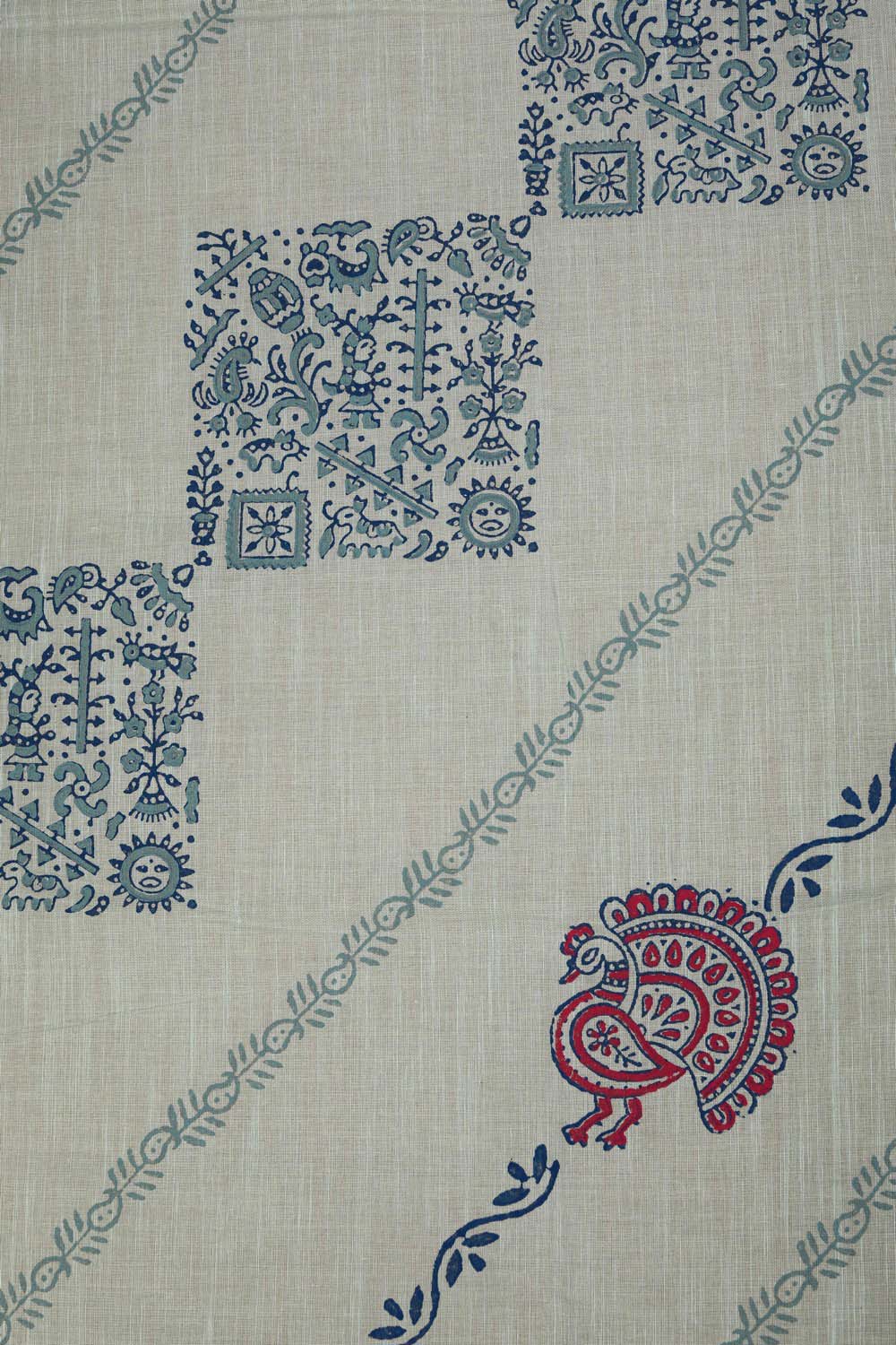Mint green block printed south cotton saree