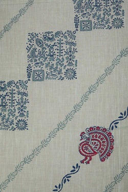 Image of Mint green block printed south cotton saree