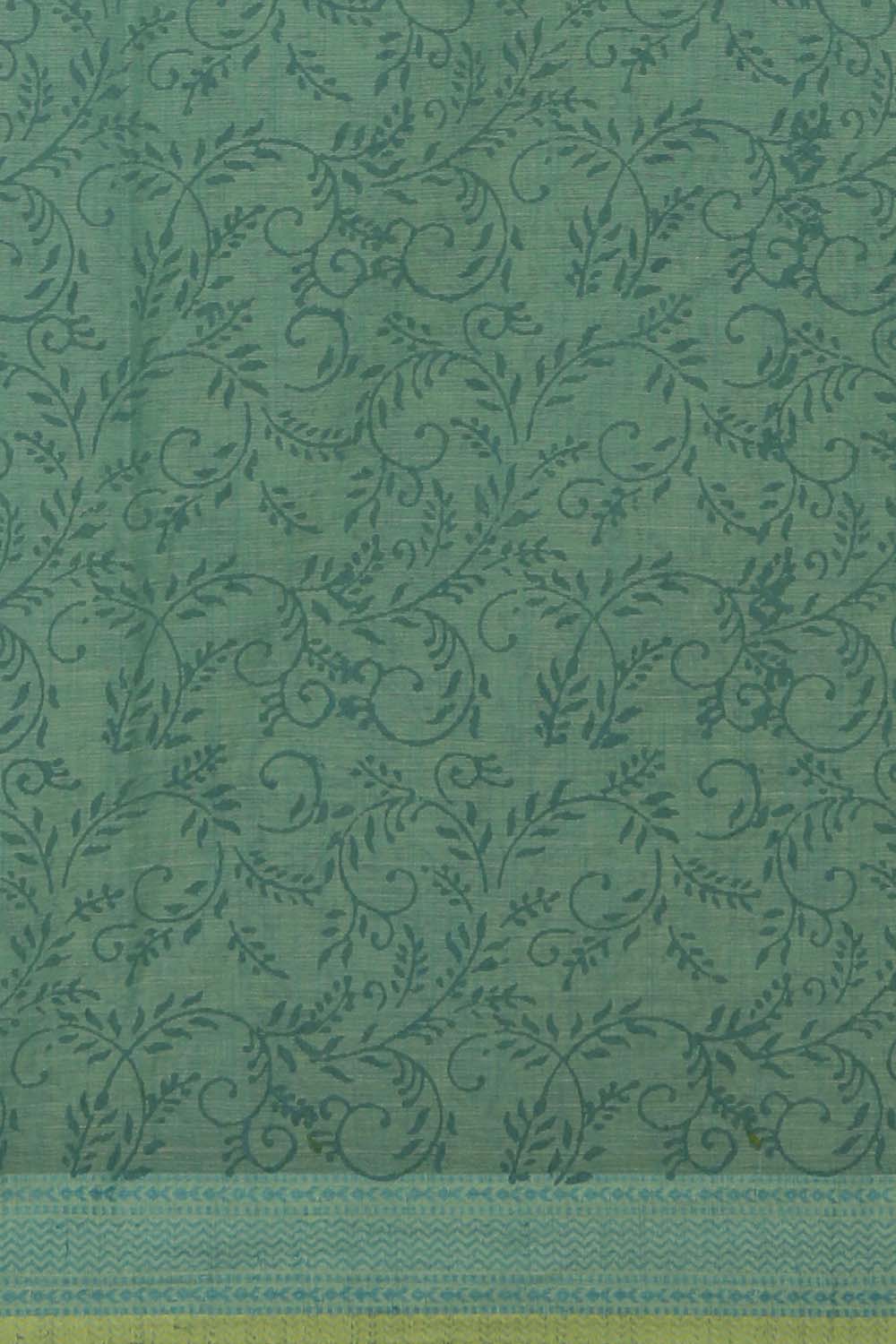 Lemon Green hand block printed south cotton saree.