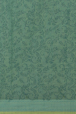 Image of Lemon Green hand block printed south cotton saree.
