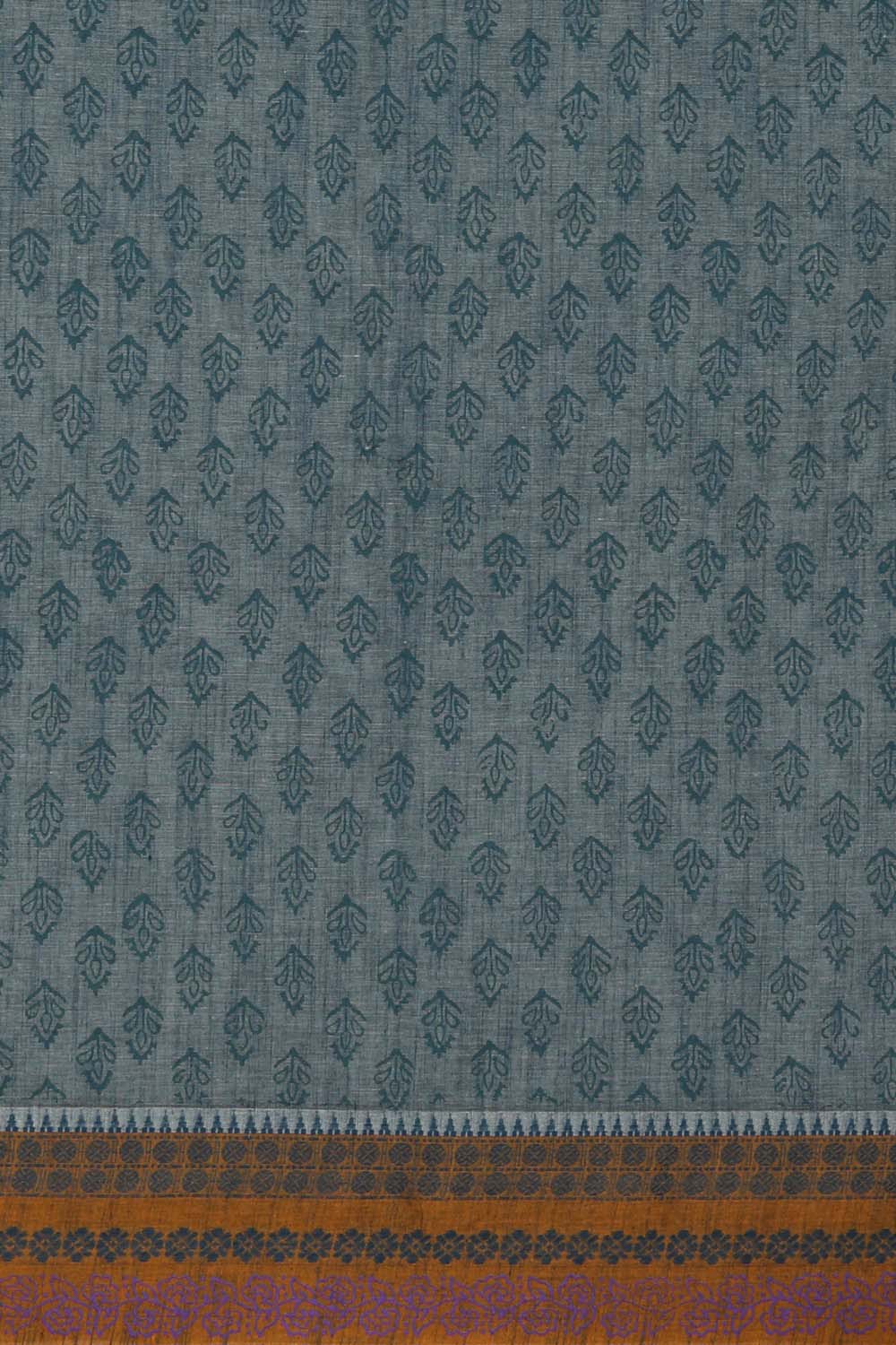 Sandalwood Yellow block printed south cotton saree