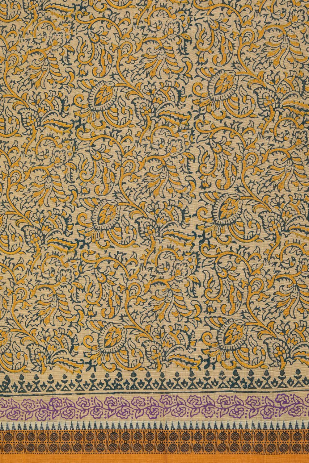 Image of Sandalwood Yellow Block Printed South Cotton Saree