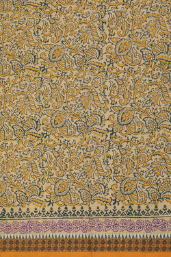 Image of Sandalwood Yellow block printed south cotton saree