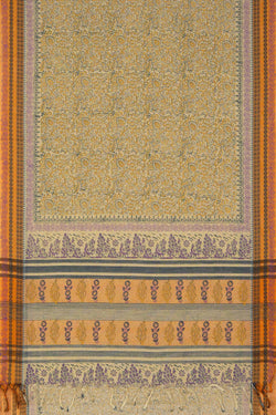 Image of Sandalwood Yellow block printed south cotton saree