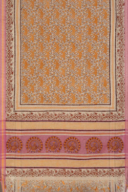 Image of Off White hand block printed south cotton saree.