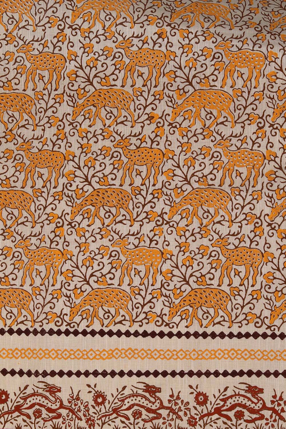 Off White hand block printed south cotton saree.