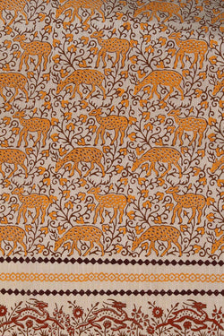 Image of Off White hand block printed south cotton saree.