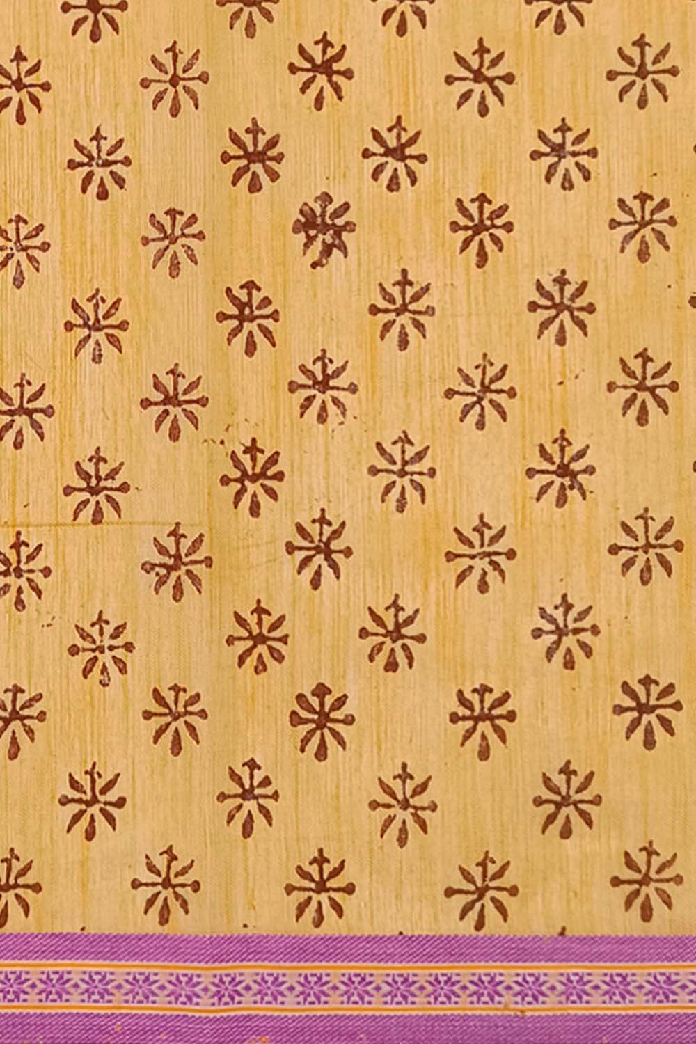 Off White hand block printed south cotton saree.