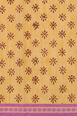 Image of Off White hand block printed south cotton saree.