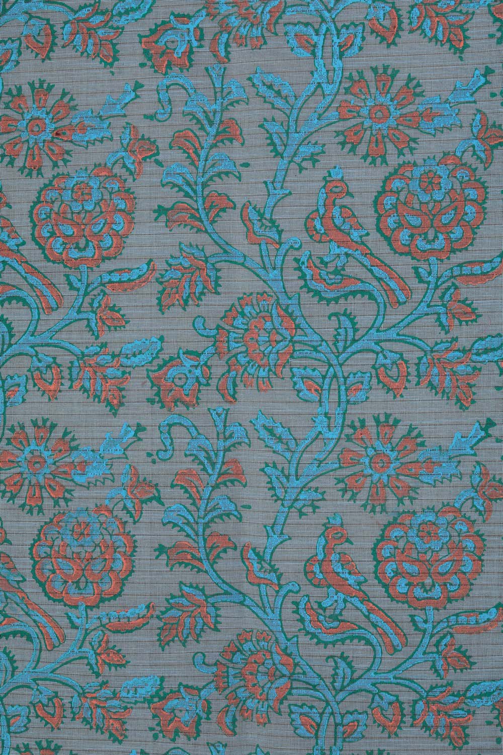 Image of Pastel Blue Block Printed South Cotton Saree