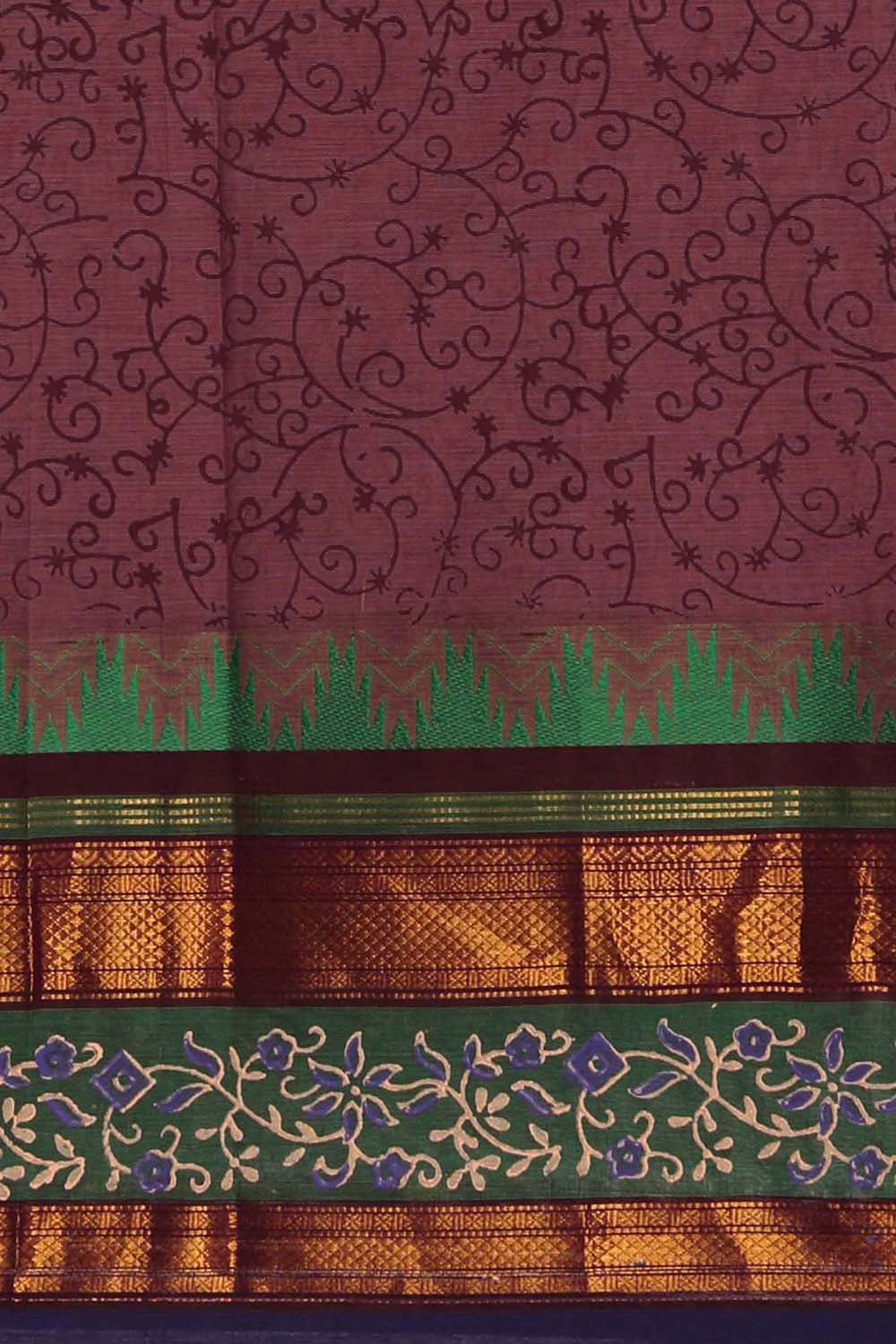 Dusty purple hand block printed south cotton saree.