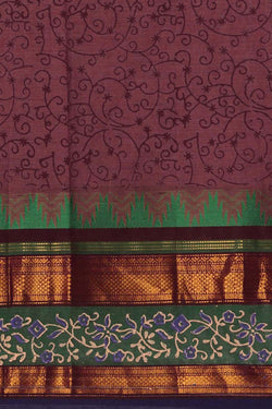 Image of Dusty purple hand block printed south cotton saree.
