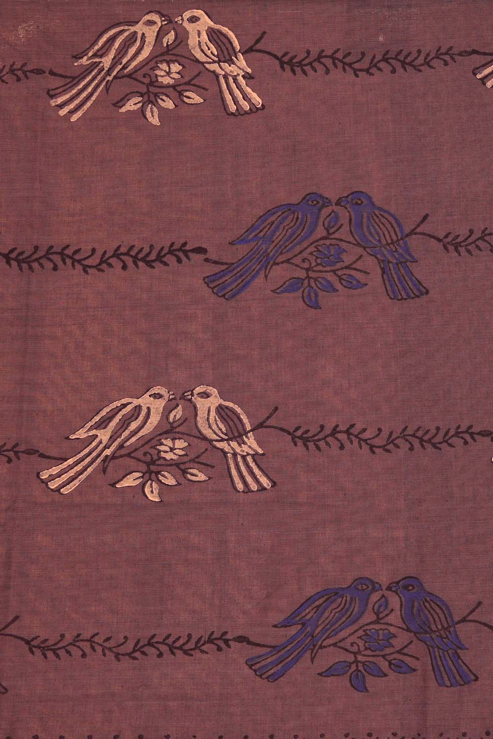 Dusty purple hand block printed south cotton saree.