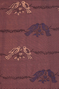 Image of Dusty purple hand block printed south cotton saree.