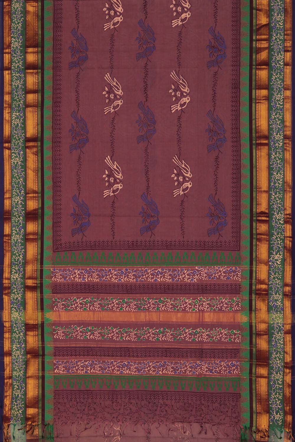 Dusty purple hand block printed south cotton saree.