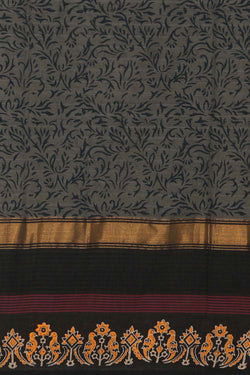 Image of Grey hand block printed south cotton saree.