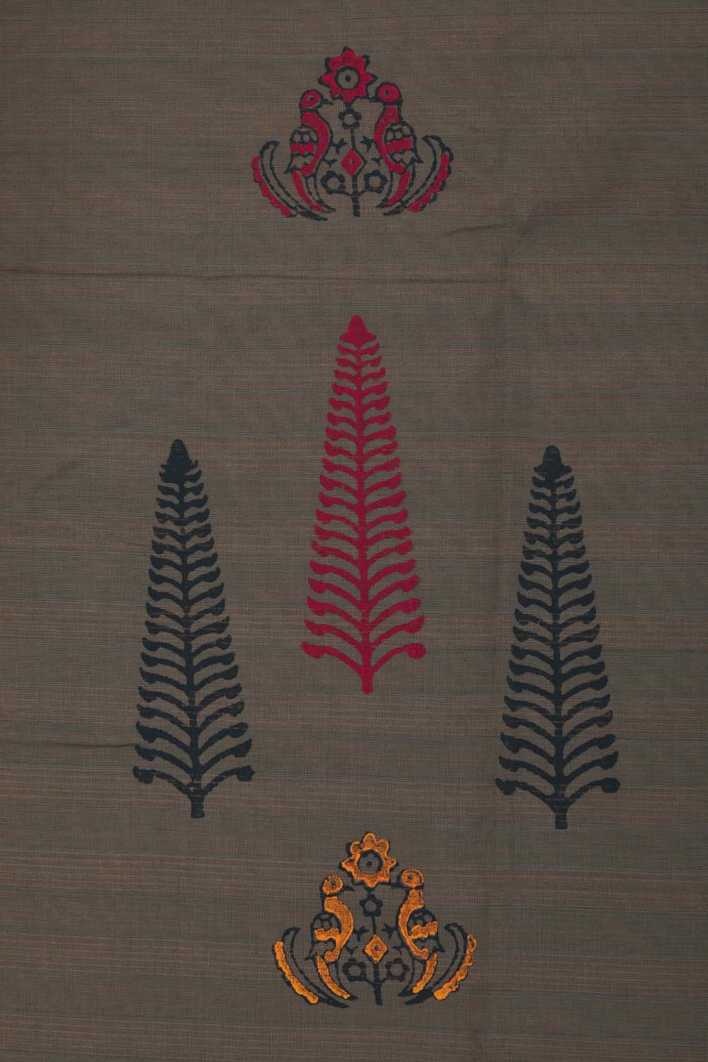 Grey hand block printed south cotton saree.