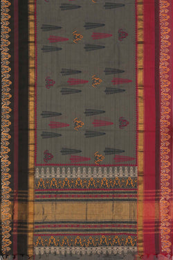 Image of Grey hand block printed south cotton saree.