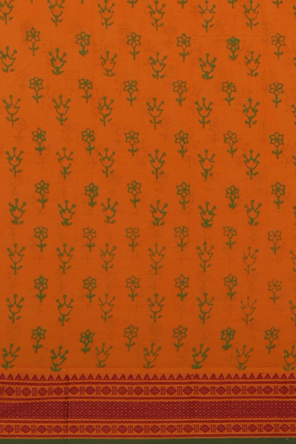 Image of Mustard Yellow Hand Block Printed South Cotton Saree