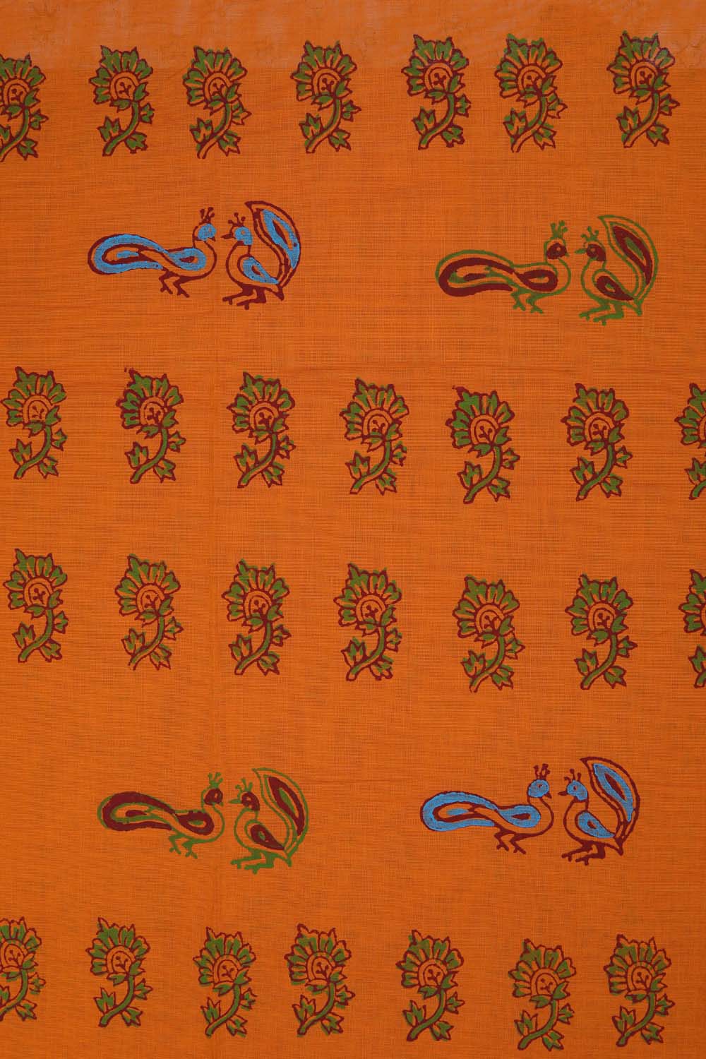 Mustard yellow hand block printed south cotton saree.