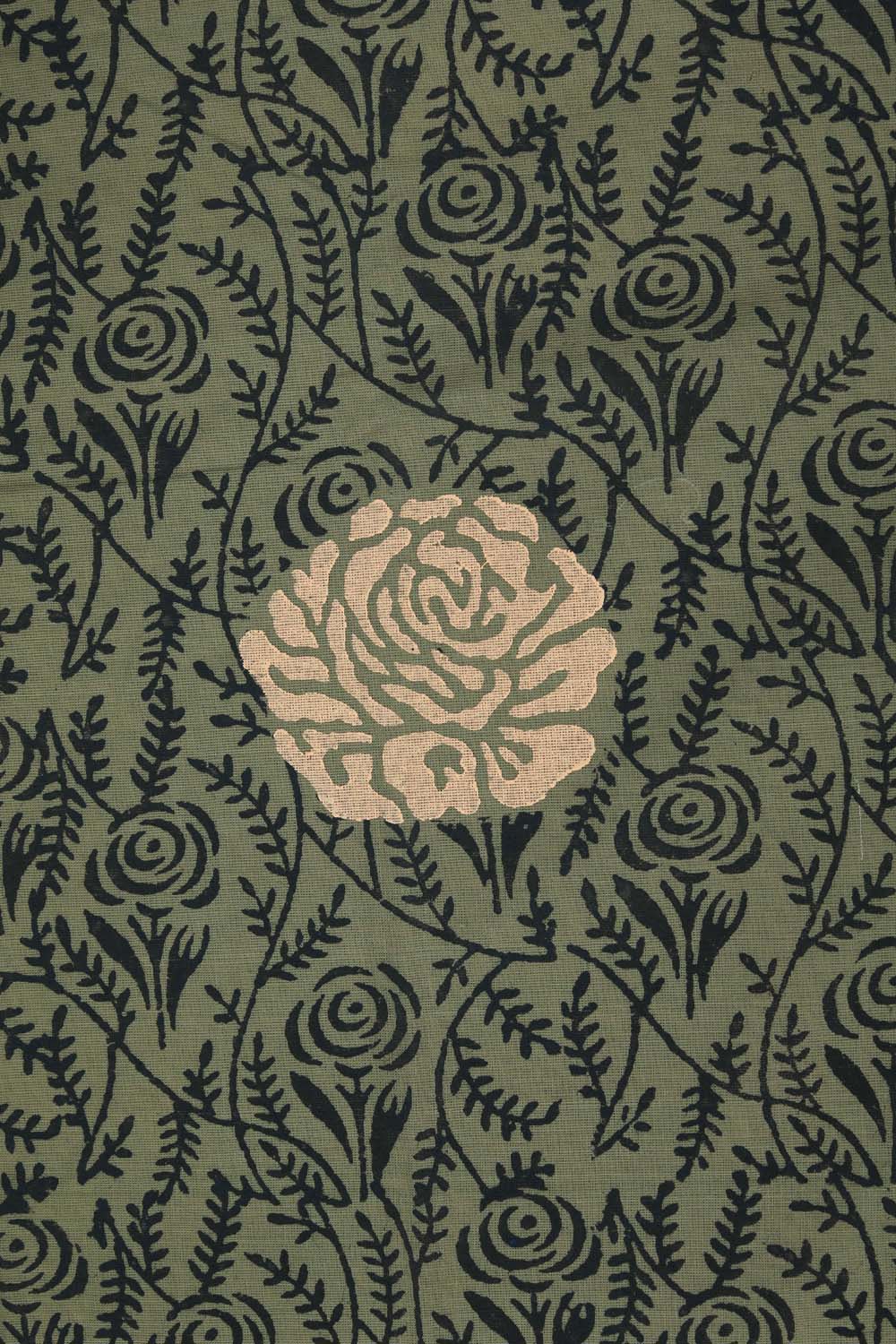 Image of Sage Green Block Printed South Cotton Saree