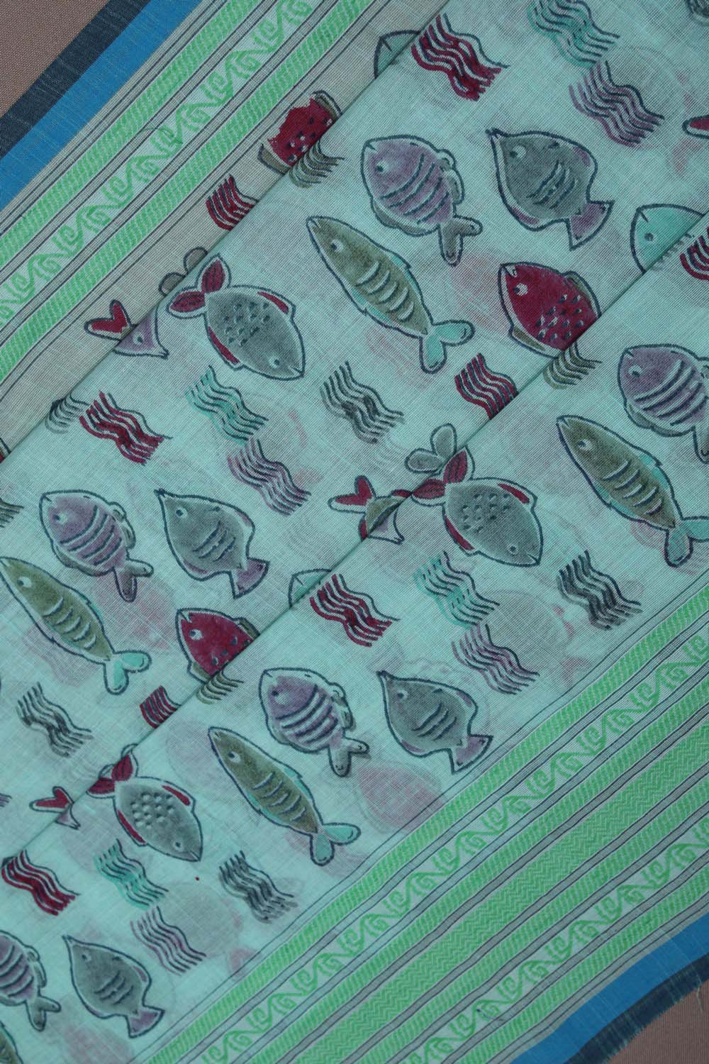 Image of Pista Green with Sea Animal printed south cotton saree
