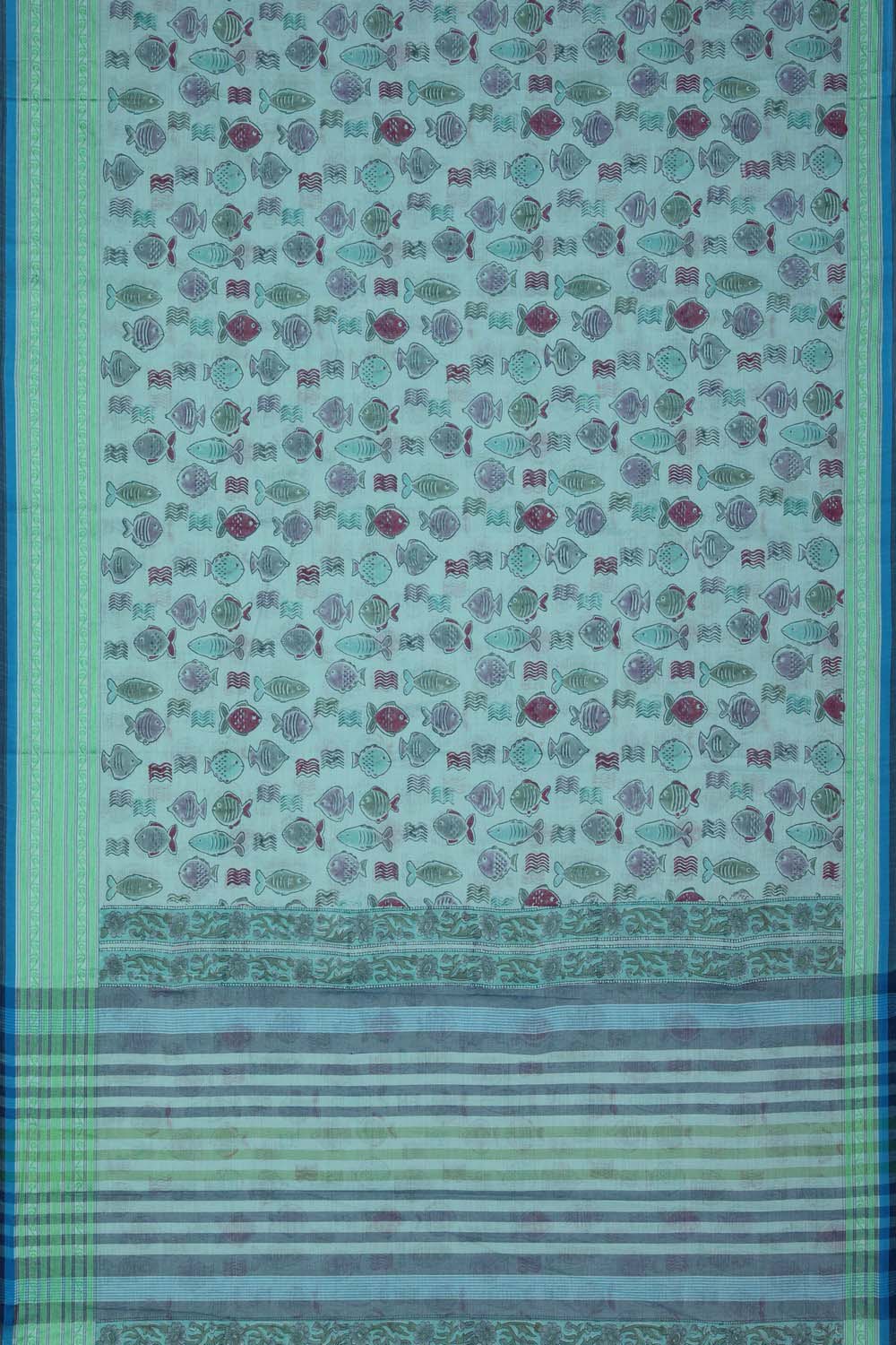 Image of Pista Green with Sea Animal printed south cotton saree