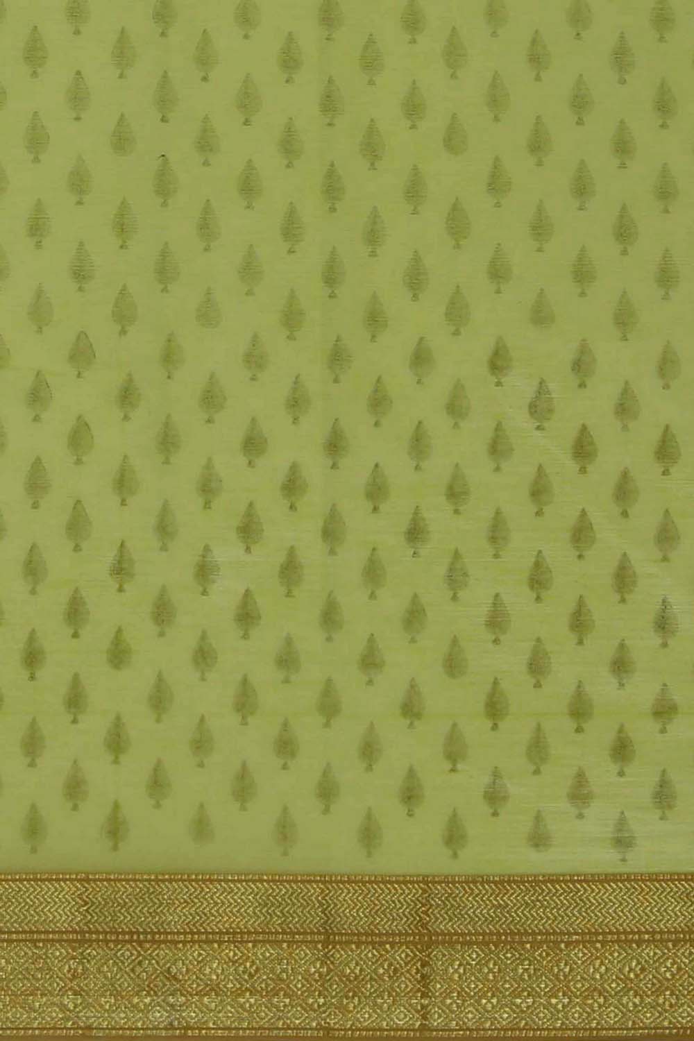 Image of Light Green block printed south cotton saree