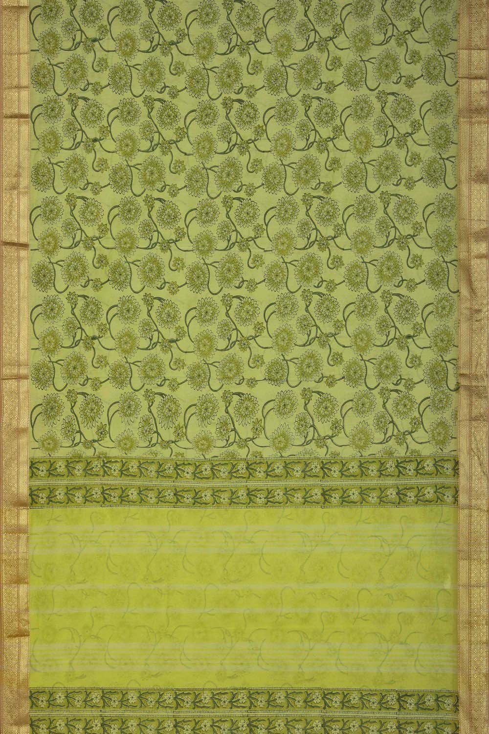 Image of Light Green block printed south cotton saree