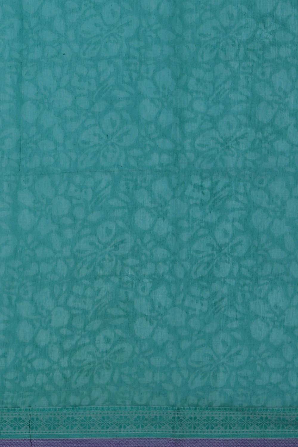 Image of Cream with teal block print south cotton saree