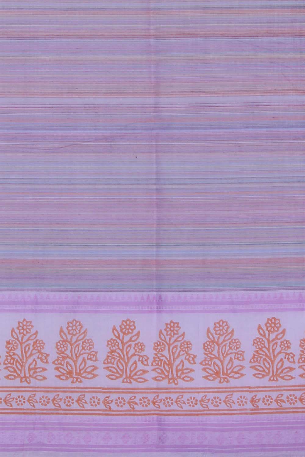 Image of Peach floral block printed south cotton saree