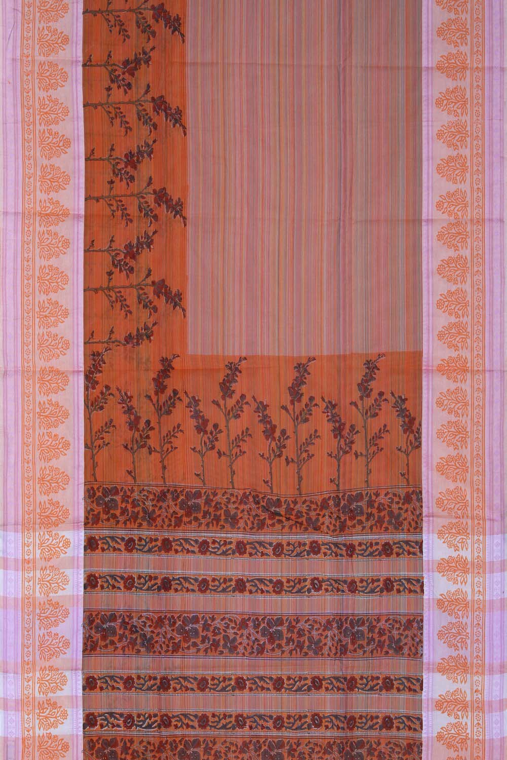 Image of Peach floral block printed south cotton saree