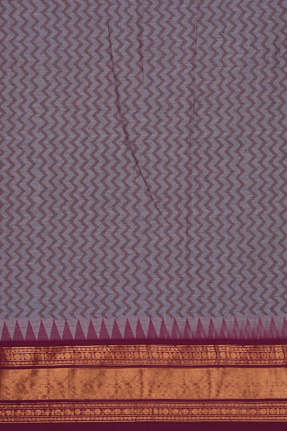 Image of Ligth Grey with floral jaal block printed cotton saree