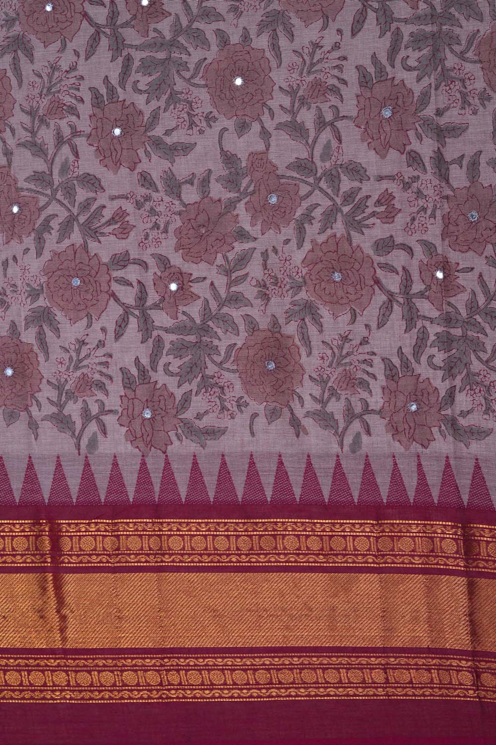 Image of Ligth Grey with floral jaal block printed cotton saree
