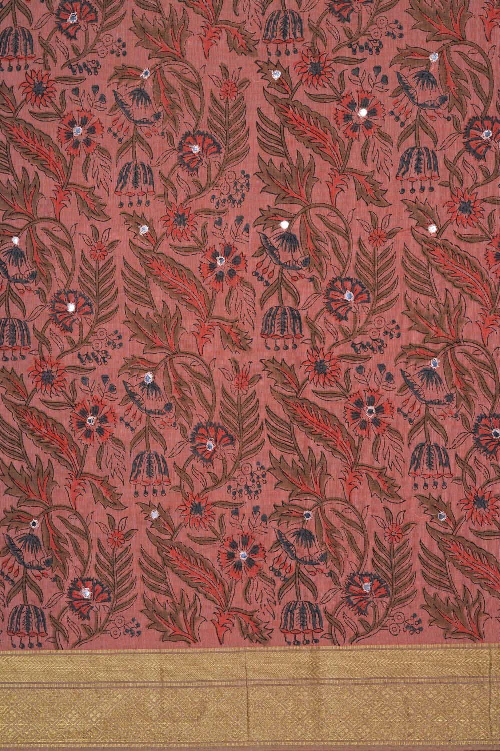 Image of Pink with floral jaal block printed cotton saree