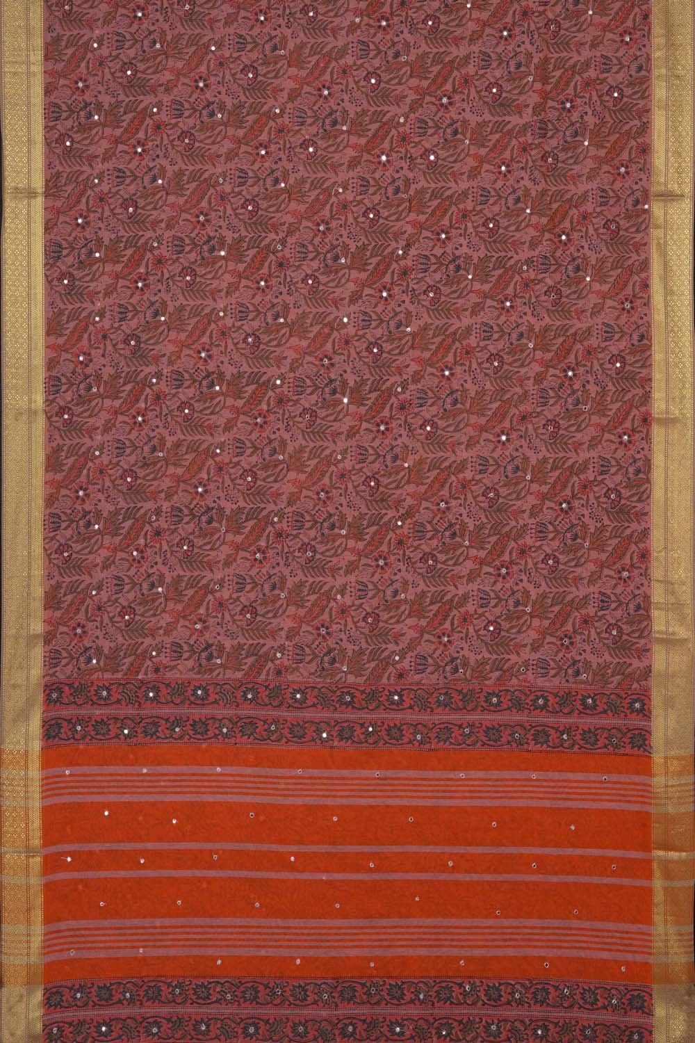 Image of Pink with floral jaal block printed cotton saree