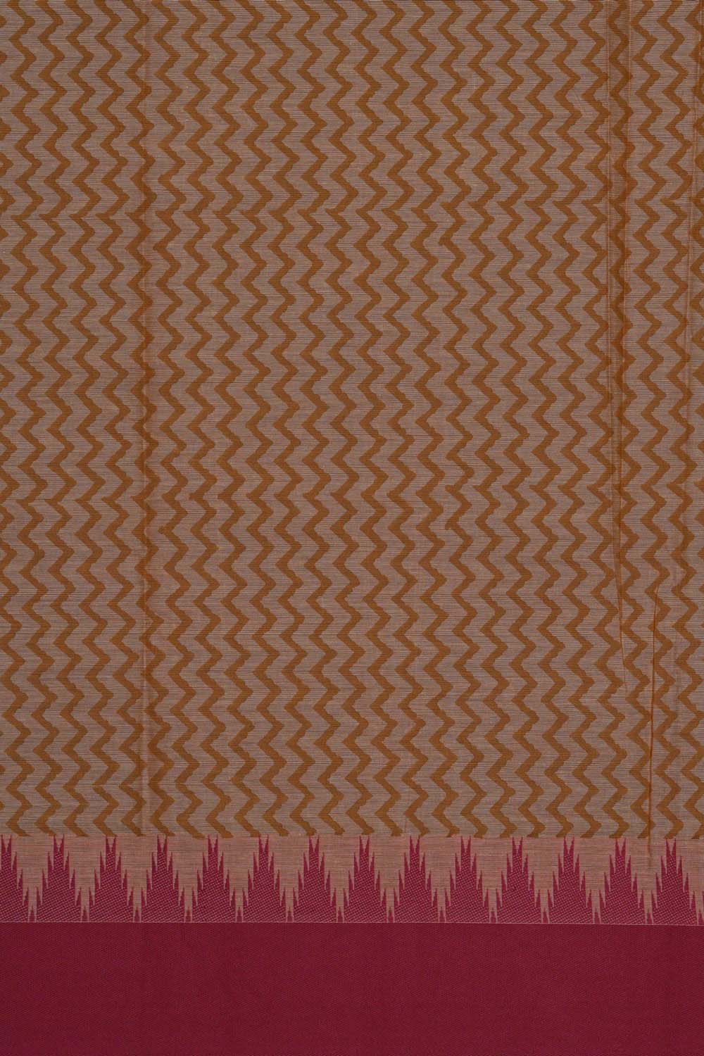 Image of Beige with floral jaal block printed cotton saree