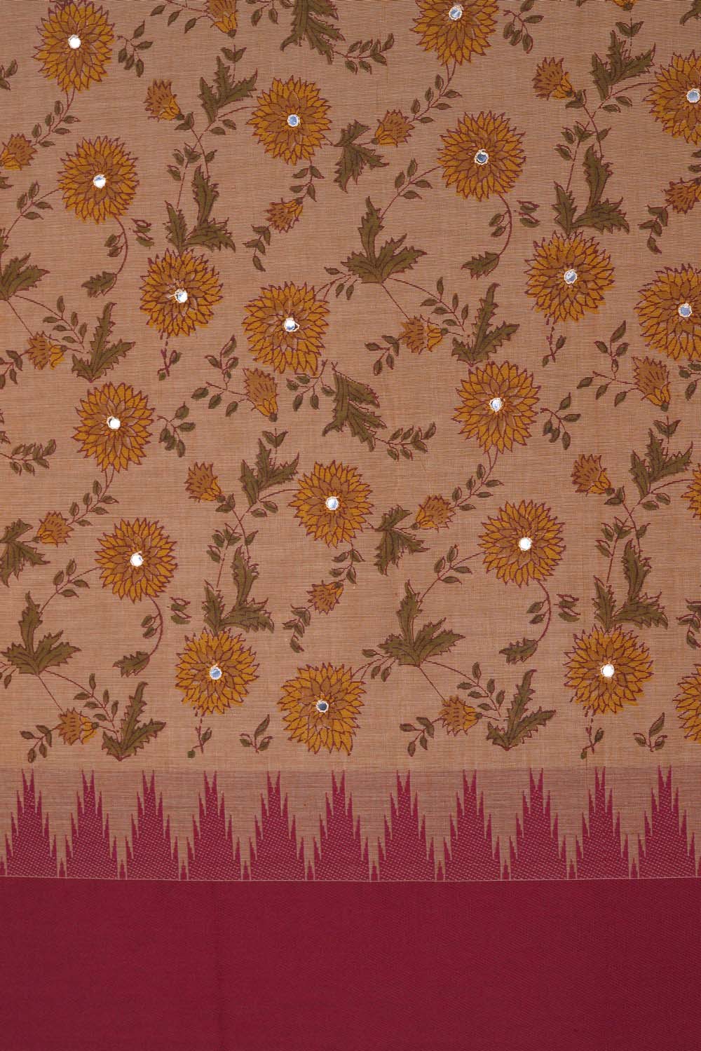 Image of Beige with floral jaal block printed cotton saree