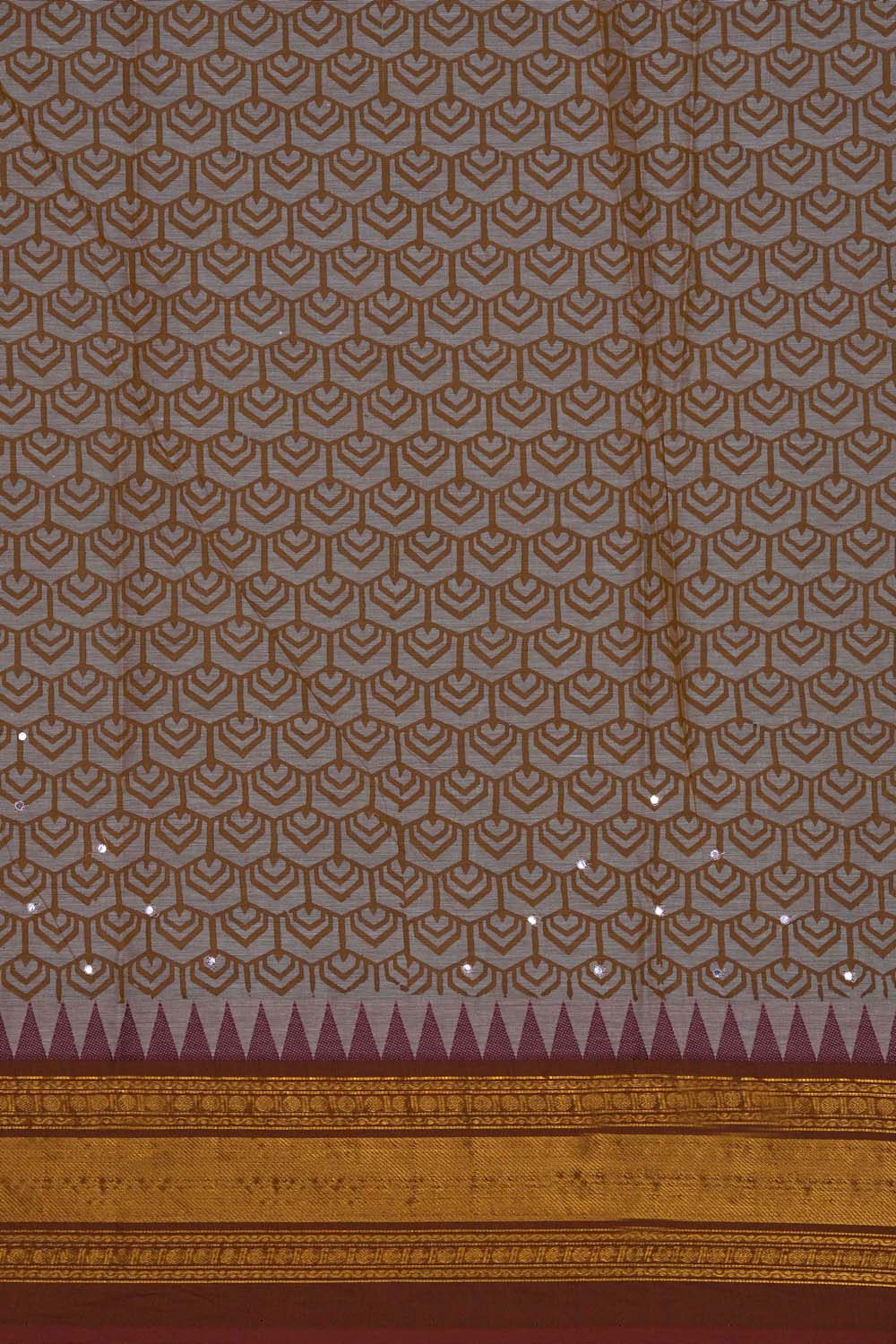 Image of Beige with buti jaal block printed cotton saree
