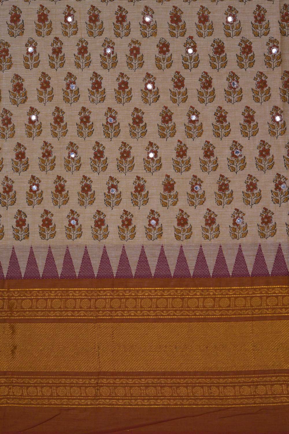 Image of Beige with buti jaal block printed cotton saree