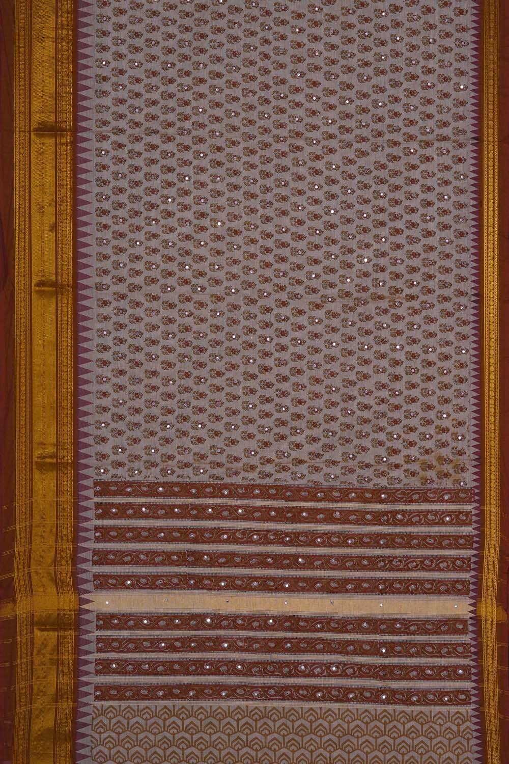 Image of Beige with buti jaal block printed cotton saree