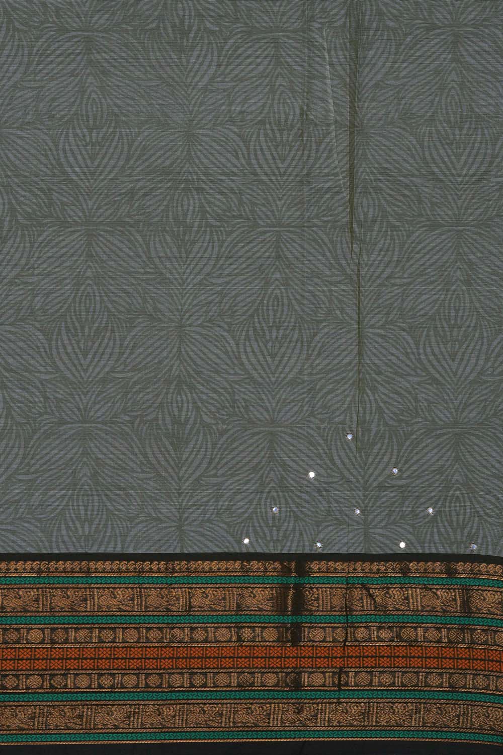 Image of Light Green with floral jaal block printed cotton saree