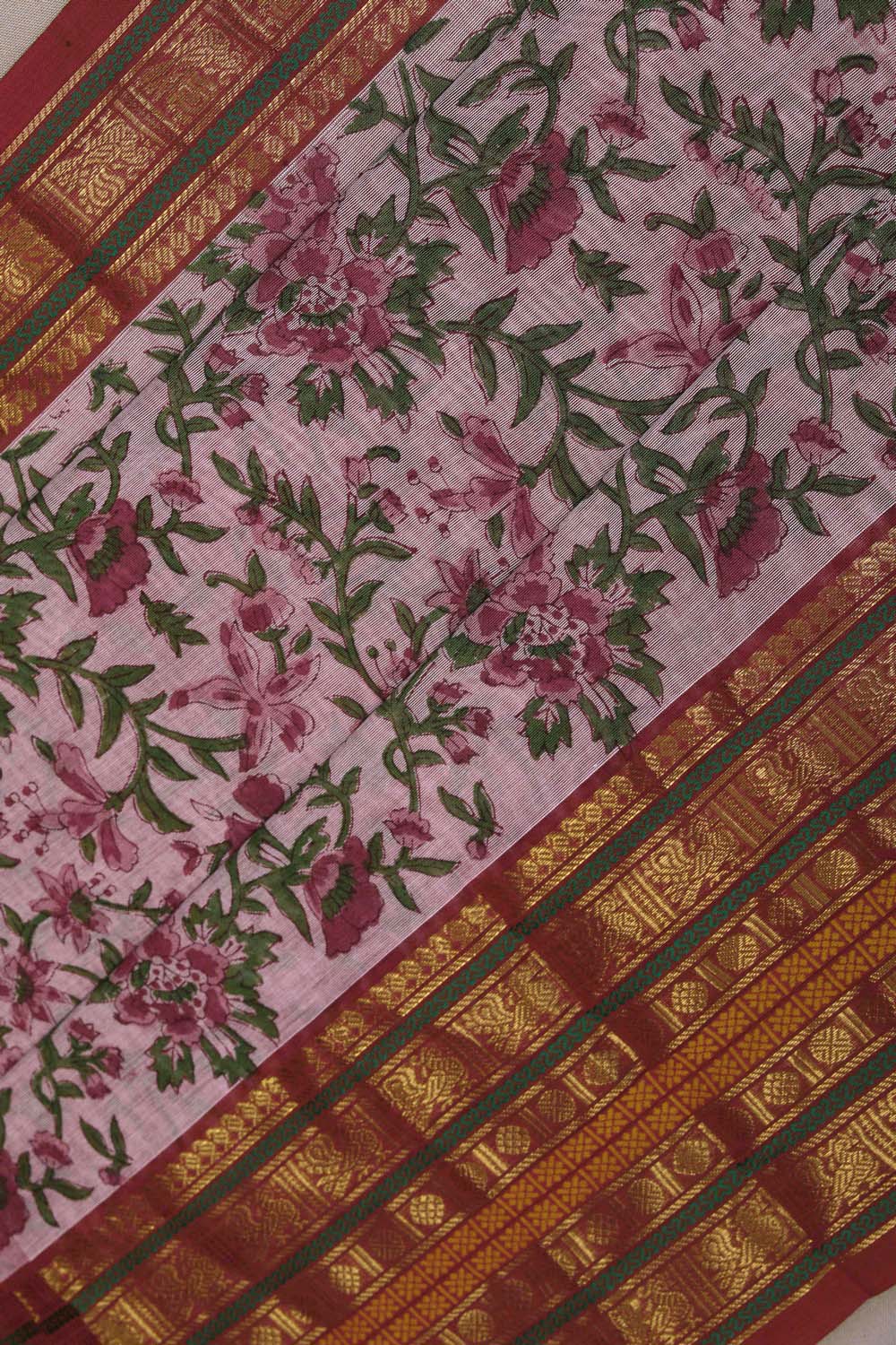 Image of Light Pink block printed South cotton saree